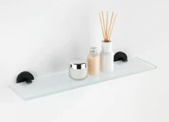 WENKO Bosio Black Glass Wall Shelf Matt Stainless Steel - Bathroom Shelf, Rustproof Stainless Steel, 46.5 X 5.5 X 13.5 Cm, Matt -Moen Shop 212JMdwY0jL