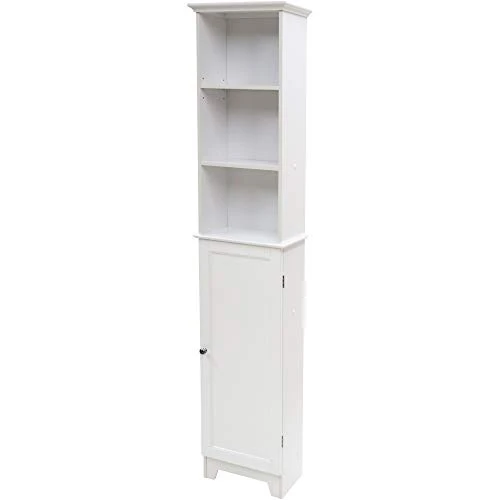 Redmon Shaker Style Tall Floor Shelf With Lower Cabinet, White 3 Redmon Shaker Style Tall Floor Shelf With Lower Cabinet, White