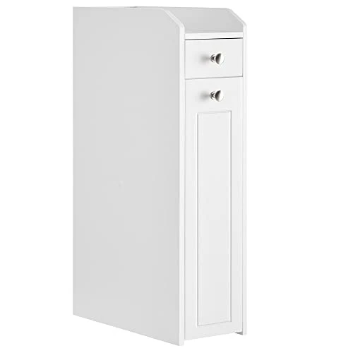 VASAGLE Small Bathroom Storage Cabinet, Slim Bathroom Storage Organizer, Toilet Paper Holder With Storage, Toilet Paper Storage Cabinet With Slide Out Drawers, For Small Spaces, White UBBC847P31 3 VASAGLE Small Bathroom Storage Cabinet, Slim Bathroom Storage Organizer, Toilet Paper Holder With Storage, Toilet Paper Storage Cabinet With Slide Out Drawers, For Small Spaces, White UBBC847P31