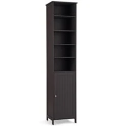 GLACER Bathroom Tall Cabinet, Bathroom Floor Storage Cabinet With Five-Tier Open Compartment With Adjustable Shelves And Two-Tier Storage Space With Door, 16 X 13.5 X 72 Inches (Espresso)