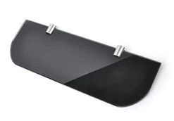 BSM Marketing 300mm (12" Approx) By 100mm Gloss Black 6mm Thick Toughened Safety Glass Shelf With Curved Edges And Chrome Shelf Supports