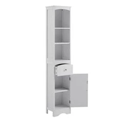 BNSPLY Tall Bathroom Cabinet With Shelves And Drawer, Slim Storage Tower With Adjustable Shelves, Narrow Bathroom Cabinet, Linen Cabinet For Bedroom, Living Room (White, 13.4" L X 9" W X 67" H) -Moen Shop 21Vzcww2sxL