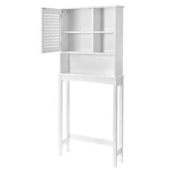 Merax Toilet Storage Shelf With Adjustable Shelves And Shutter Door For Home, Bathroom Organizer Space Saver, White -Moen Shop 21nXc3CqkpL