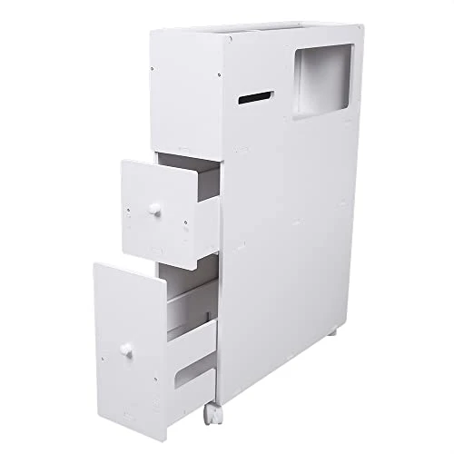 DYRABREST Bathroom Storage Cabinet With 2 Drawers - 4 Layer Multifunctional White Narrow Toilet Organizer Floor Side Cabinet - Movable Receive Arrange Ark Space Saver 3 DYRABREST Bathroom Storage Cabinet With 2 Drawers - 4 Layer Multifunctional White Narrow Toilet Organizer Floor Side Cabinet - Movable Receive Arrange Ark Space Saver