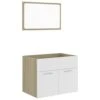 VidaXL 2 Piece Bathroom Furniture Set Washroom Laundry Room Rack Cabinet Storage Vanity Mirror Cupboard Home White And Sonoma Oak Engineered Wood -Moen Shop 21zkKEXOtyL