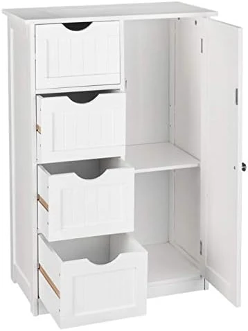 Home Furnishing Plaza Single Door Bathroom Storage Cabinet With 4 Drawers White Floor Cabinet Multifunctional Bathroom Storage Organizer Rack Stand 9 Home Furnishing Plaza Single Door Bathroom Storage Cabinet With 4 Drawers White Floor Cabinet Multifunctional Bathroom Storage Organizer Rack Stand - Image 7
