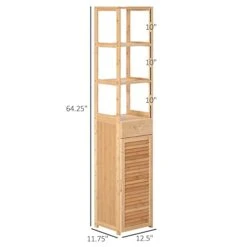 Kleankin Tall Bathroom Cabinet With Drawer And Slatted Shelves, Tall Slim Bamboo Linen Tower Freestanding Linen Towel With Louvered Door, Natural -Moen Shop 311324edgDL