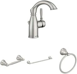 Moen 84144SRN Sarona One Handle Single Hole Rustic Farmhouse Bathroom Sink Faucet With Optional Deckplate, Spot Resist Brushed Nickel + Toilet Paper Holder + 24-inch Single Towel Bar + Hand Towel Ring -Moen Shop 315P0PcNrDL. AC