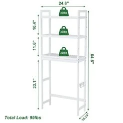 Kasunpul Over The Toilet Storage, 3-Tier Bamboo Over Toilet Bathroom Organizer With Adjustable Shelf & 3 Hook, Fit Most Toilets, Space-Saving, Easy Assembly, White 9 Kasunpul Over The Toilet Storage, 3-Tier Bamboo Over Toilet Bathroom Organizer With Adjustable Shelf & 3 Hook, Fit Most Toilets, Space-Saving, Easy Assembly, White -Moen Shop 317WMQG45XL