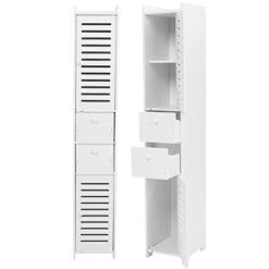 GOTOTOP Bathroom Storage Corner Floor Cabinet Wood Corner Cabinet Bathroom Fashionable Storage Shelf Rack Room Organizer With 3 Compartment Storage Units And 2 Drawers,White -Moen Shop 318jr6NCGVL
