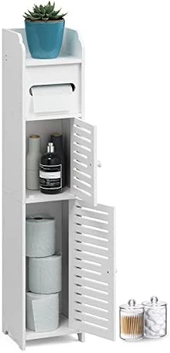 MEZHI Bathroom Storage Cabinet Floor Standing Toilet Paper Organizer Shelves With Door (White) 10 MEZHI Bathroom Storage Cabinet Floor Standing Toilet Paper Organizer Shelves With Door (White) - Image 8