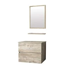 Eclife 24” Bathroom Vanity Cabinet Wall Mounted Natural Cabinet Two Drawers Pedestal Cabinet Vanity Set With Mirror (Single Cabinet Only)