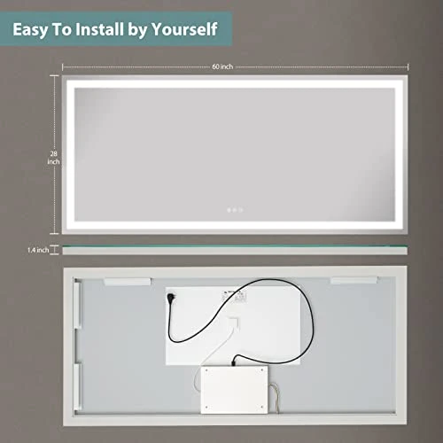 COZZIE Bathroom Vanity Mirror,60x28 Inch Lighted Vanity Mirror,3-Color 3000-6000k Dimmable Anti-Fog CRI 90+ Bathroom Mirrors For Wall(White/Natural/Warm Lights) 7 COZZIE Bathroom Vanity Mirror,60x28 Inch Lighted Vanity Mirror,3-Color 3000-6000k Dimmable Anti-Fog CRI 90+ Bathroom Mirrors For Wall(White/Natural/Warm Lights) - Image 5