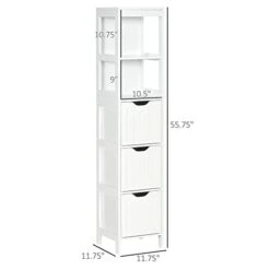 Kleankin Narrow Bathroom Cabinet With 3 Drawers And 2 Tier Shelf, Tall Cupboard Freestanding Linen Towel, Slim Corner Organizer, White -Moen Shop 31BespI7erL