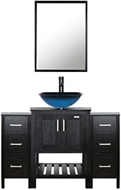Eclife 48" Bathroom Vanity Black W/Side Cabinet Combo Modern Pedestal Cabinet Set Pedestal Stand Wood With Bathroom Vanity Mirror Soft Closing Cabinet Doors Set (B06 2B11) -Moen Shop 31CuAybyl4S. AC