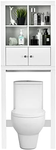 Tangkula Over The Toilet Storage Cabinet, Bathroom Space Saver Organizer W/4 Open Shelves, 2-Door Cabinet & Adjustable Shelves, Above Toilet Stand W/Anti-Tilt Device, Freestanding Toilet Rack (White) 11 Tangkula Over The Toilet Storage Cabinet, Bathroom Space Saver Organizer W/4 Open Shelves, 2-Door Cabinet & Adjustable Shelves, Above Toilet Stand W/Anti-Tilt Device, Freestanding Toilet Rack (White) - Image 9