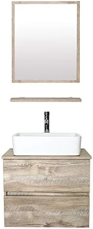 Eclife 24” Bathroom Vanity Cabinet Wall Mounted Natural Cabinet Two Drawers Pedestal Cabinet Vanity Set With Mirror (Single Cabinet Only) 15 Eclife 24” Bathroom Vanity Cabinet Wall Mounted Natural Cabinet Two Drawers Pedestal Cabinet Vanity Set With Mirror (Single Cabinet Only) - Image 13