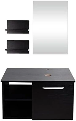 Puluomis Wall Mounted Bathroom Vanity, Double Wood Side Shelves With Mirror, 1-Door And 2-Shelves, Black Finish, 28-Inch 24 Puluomis Wall Mounted Bathroom Vanity, Double Wood Side Shelves With Mirror, 1-Door And 2-Shelves, Black Finish, 28-Inch -Moen Shop 31EutUE8HYL. AC