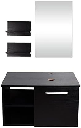 Puluomis Wall Mounted Bathroom Vanity, Double Wood Side Shelves With Mirror, 1-Door And 2-Shelves, Black Finish, 28-Inch 10 Puluomis Wall Mounted Bathroom Vanity, Double Wood Side Shelves With Mirror, 1-Door And 2-Shelves, Black Finish, 28-Inch - Image 8