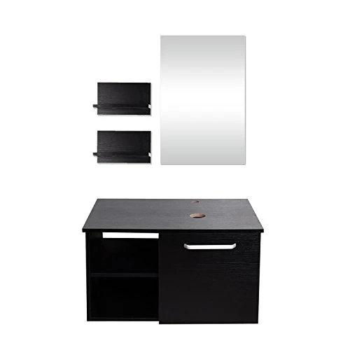 Puluomis Wall Mounted Bathroom Vanity, Double Wood Side Shelves With Mirror, 1-Door And 2-Shelves, Black Finish, 28-Inch 3 Puluomis Wall Mounted Bathroom Vanity, Double Wood Side Shelves With Mirror, 1-Door And 2-Shelves, Black Finish, 28-Inch