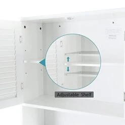 HOMEFORT Bathroom Cabinet, Louvre Étagere Over The Toilet Storage Cabinet, Freestanding Bathroom Spacesaver, Above Toilet Bathroom Shelf Organizer With Double Wood Doors And Adjustable Shelf(White) -Moen Shop 31IAg0UNKkL