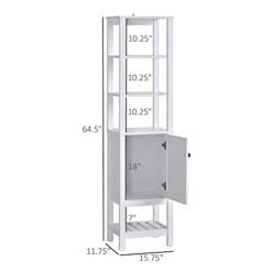 HOMCOM Freestanding Wood Bathroom Storage Tall Cabinet Organizer Tower With Shelves & Compact Design, White -Moen Shop 31JjcvgjenL