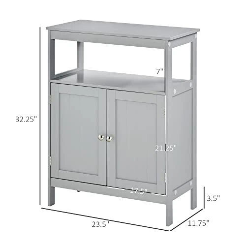 Kleankin Freestanding Modern Bathroom Storage Cabinet, With Doors And Open Shelf, Bathroom Organizer Furniture, Grey 5 Kleankin Freestanding Modern Bathroom Storage Cabinet, With Doors And Open Shelf, Bathroom Organizer Furniture, Grey - Image 3