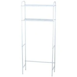 Home Basics 2 Tier Over The Toilet Bathroom Space Saver, Metal Bathroom Shelf Storage Unit, Anti-rust, White