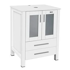 Eclife 24" White Bathroom Vanity Cabinet Modern Pedestal Cabinet Set Pedestal Stand Wood With Bathroom Vanity Mirror Soft Closing Cabinet Doors Set (Single Cabinet Only) -Moen Shop 31Ozy3O4D8L