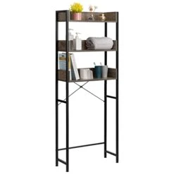 ALIMORDEN Over-The-Toilet Storage Rack, 3-Tier Bathroom Storage Organizer, Freestanding Space Saver With 2 Hooks For Paper Holder