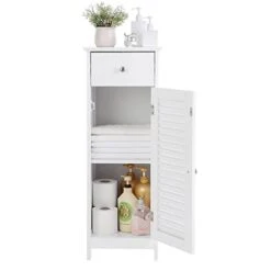 Noskatu Bathroom Floor Cabinet Small Storage Corner Floor Cupboard With A Single Shutter Door And Drawer Narrow Bathroom Cabinet For Bathroom Bedroom Living Room Kitchen White -Moen Shop 31QwgGAA8iL