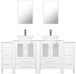 Eclife 72" White Bathroom Vanity W/White Side Cabinet Combo Modern Pedestal Cabinet Set Pedestal Stand Wood With Bathroom Vanity Mirror Drawers Soft Closing Cabinet Doors Set (2B02W 2B11W) 25 Eclife 72" White Bathroom Vanity W/White Side Cabinet Combo Modern Pedestal Cabinet Set Pedestal Stand Wood With Bathroom Vanity Mirror Drawers Soft Closing Cabinet Doors Set (2B02W 2B11W) -Moen Shop 31SEd8hzXL. AC