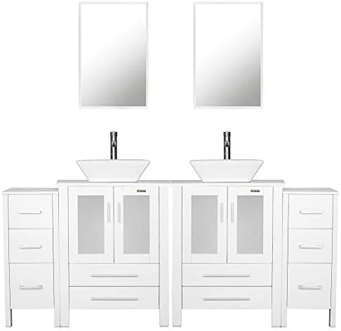 Eclife 72" White Bathroom Vanity W/White Side Cabinet Combo Modern Pedestal Cabinet Set Pedestal Stand Wood With Bathroom Vanity Mirror Drawers Soft Closing Cabinet Doors Set (2B02W 2B11W) 14 Eclife 72" White Bathroom Vanity W/White Side Cabinet Combo Modern Pedestal Cabinet Set Pedestal Stand Wood With Bathroom Vanity Mirror Drawers Soft Closing Cabinet Doors Set (2B02W 2B11W) - Image 12
