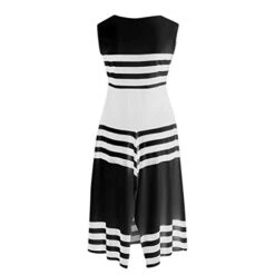 Snowfoller Women Striped Long Dress Casual Sleeveless Round Neck Irregular Hem Party Dresses -Moen Shop 31TRtv4vorL