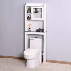 Over The Toilet Storage, 3 Tier Over Toilet Bathroom Organizer With 2 Open Shelves And 1 Cabinet, Above Toilet Storage Cabinet With 2 Doors, Bathroom Space Saver For Restroom (Gray, 24.8"x7.8"x76.8") 25 Over The Toilet Storage, 3 Tier Over Toilet Bathroom Organizer With 2 Open Shelves And 1 Cabinet, Above Toilet Storage Cabinet With 2 Doors, Bathroom Space Saver For Restroom (Gray, 24.8"x7.8"x76.8") -Moen Shop 31UUQHDByiL. AC