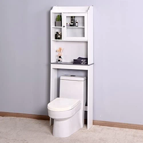Over The Toilet Storage, 3 Tier Over Toilet Bathroom Organizer With 2 Open Shelves And 1 Cabinet, Above Toilet Storage Cabinet With 2 Doors, Bathroom Space Saver For Restroom (Gray, 24.8"x7.8"x76.8") 14 Over The Toilet Storage, 3 Tier Over Toilet Bathroom Organizer With 2 Open Shelves And 1 Cabinet, Above Toilet Storage Cabinet With 2 Doors, Bathroom Space Saver For Restroom (Gray, 24.8"x7.8"x76.8") - Image 12