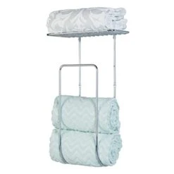 MDesign Steel Wall Mount Towel Rack Holder Organizer With Basket Shelf Storage For Bathroom, Kitchen, Laundry Room - Holds Towels, Washcloths, Hand Towels - Concerto Collection - Chrome