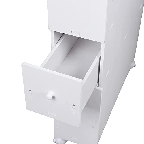 DYRABREST Bathroom Storage Cabinet With 2 Drawers - 4 Layer Multifunctional White Narrow Toilet Organizer Floor Side Cabinet - Movable Receive Arrange Ark Space Saver 5 DYRABREST Bathroom Storage Cabinet With 2 Drawers - 4 Layer Multifunctional White Narrow Toilet Organizer Floor Side Cabinet - Movable Receive Arrange Ark Space Saver - Image 3