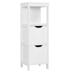 Topeakmart Bathroom Floor Cabinet With 2 Drawers, Free-Standing Side Storage Organizer With 1 Shelf, Wooden Multifunctional Rack Stand, White
