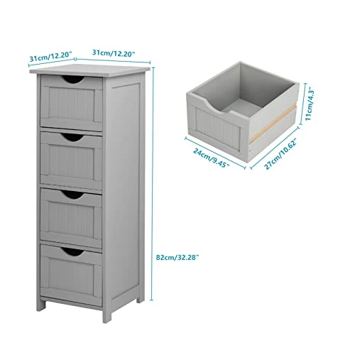 VINGLI Bathroom Cabinet 4 Drawers Storage Organizer Freestanding Bathroom Floor Cabinet Side Corner Storage For Bathroom Livng Room Kitchen Office Grey 12" X 12" X 32" 5 VINGLI Bathroom Cabinet 4 Drawers Storage Organizer Freestanding Bathroom Floor Cabinet Side Corner Storage For Bathroom Livng Room Kitchen Office Grey 12" X 12" X 32" - Image 3