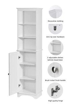 Spirich Home Freestanding Storage Cabinet With Three Tier Shelves, Tall Slim Cabinet, Free Standing Linen Tower, White -Moen Shop 31aZjc2RkoL