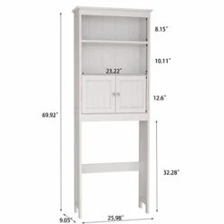 JUDIXY 2 Tier Over The Toilet Shelf, Bathroom Storage Organizer With 2-Door Cabinet And Shelves, Modern Style Bathroom Storage Cabinet Over Toilet - 25.98" W * 9.05" D * 69.92" H (White) 7 JUDIXY 2 Tier Over The Toilet Shelf, Bathroom Storage Organizer With 2-Door Cabinet And Shelves, Modern Style Bathroom Storage Cabinet Over Toilet - 25.98" W * 9.05" D * 69.92" H (White) -Moen Shop 31apFe2Yu8L