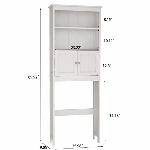 JUDIXY 2 Tier Over The Toilet Shelf, Bathroom Storage Organizer With 2-Door Cabinet And Shelves, Modern Style Bathroom Storage Cabinet Over Toilet - 25.98" W * 9.05" D * 69.92" H (White) 4 JUDIXY 2 Tier Over The Toilet Shelf, Bathroom Storage Organizer With 2-Door Cabinet And Shelves, Modern Style Bathroom Storage Cabinet Over Toilet - 25.98" W * 9.05" D * 69.92" H (White) - Image 2