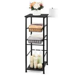 OYEAL Bathroom Floor Storage Cabinet 4 Tier Over The Toilet Storage Holder With Drawers Toilet Paper Holder Stand For Bathroom Laundry Room Entryway Kitchen Pantry, Black -Moen Shop 31bDXX9mdQL
