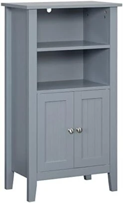 Kleankin Bathroom Cabinet Organizer With 2-Tier Open Shelves, Double Door Enclosed Storage And Elevated Base, Dark Grey -Moen Shop 31bdAEw9PAL. AC