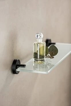 WENKO Bosio Black Glass Wall Shelf Matt Stainless Steel - Bathroom Shelf, Rustproof Stainless Steel, 46.5 X 5.5 X 13.5 Cm, Matt -Moen Shop 31dbERLEqPL