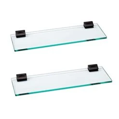 APROTOSS Upgrade Your Bathroom With Our Sleek 16-inch Glass Shelves! Glass Shelves With Black Brackets,Glass Wall Shelves Giving Your Space A Modern Touch.2-Pack