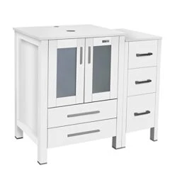 Eclife 48" White Bathroom Vanity W/White Side Cabinet Combo Modern Pedestal Cabinet Set Pedestal Stand Wood With Bathroom Vanity Mirror Drawers Soft Closing Cabinet Doors Set (B02W2B11W) -Moen Shop 31gB0O5Qq5L