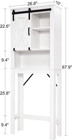 SOSPIRO Farmhouse Over The Toilet Storage With Sliding Barn Door, Freestanding Bathroom Over The Toilet Organizer Above Toilet Storage Cabinet With Adjustable Shelf, Tall Bathroom Space Saver, White1 -Moen Shop 31hYguY7X9L