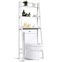 Tangkula Bathroom Space Saver, Over The Toilet Storage Rack, Free Standing 3-Shelf Bathroom Organizer, Multifunctional Bathroom Toilet Rack (White)